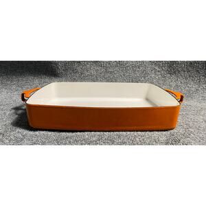 VTG LARGE DANSK KOBENSTYLE CASSEROLE BAKING PAN ORANGE ENAMEL IHQ FRANCE